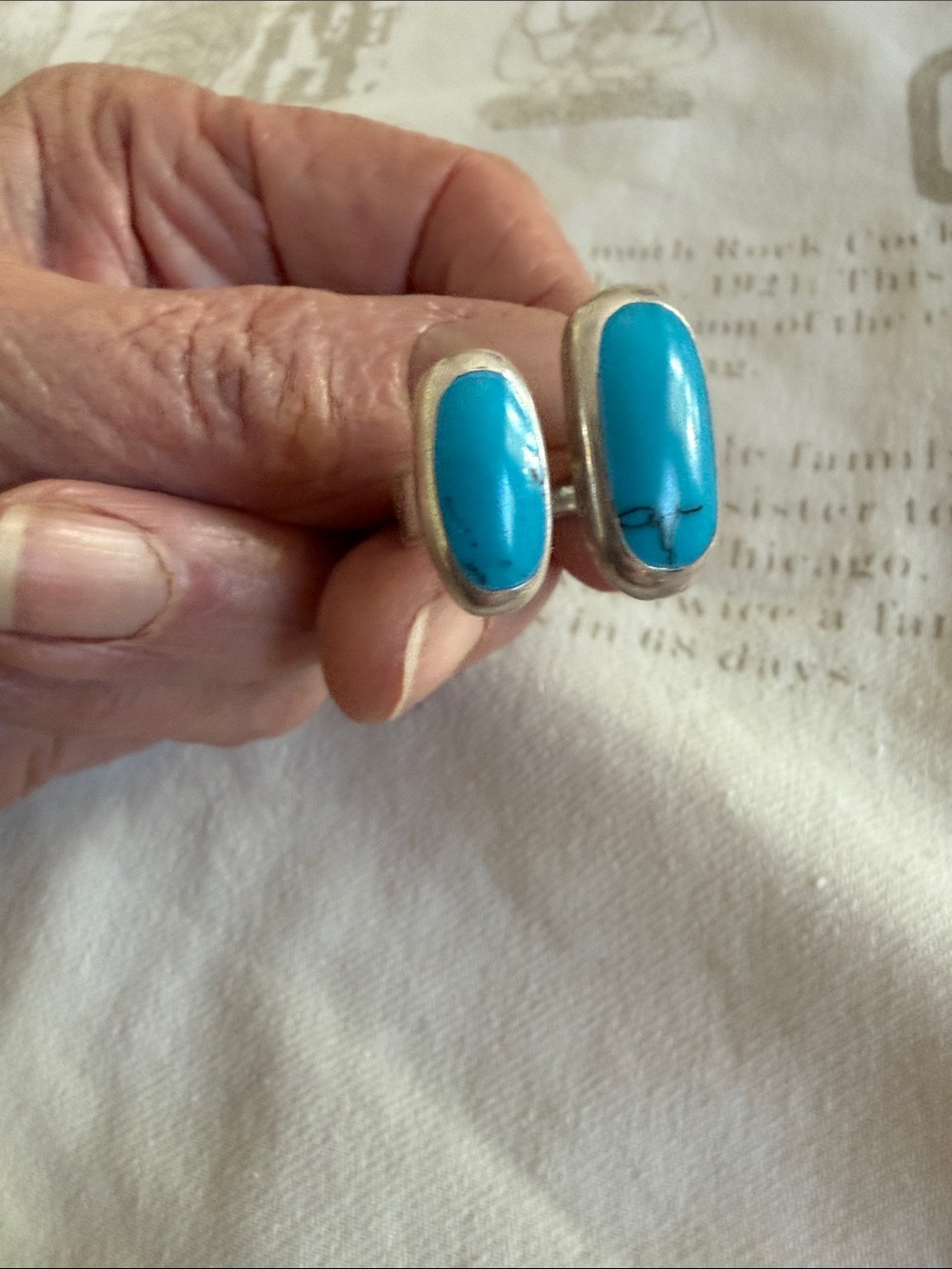 Silver Ring with Turquoise Stones - Blue Accent sterling silver 925 wide band